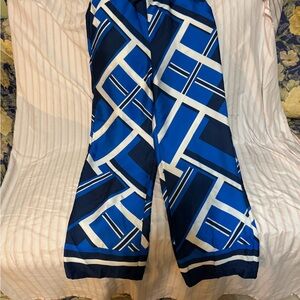 Zara Navy, Royal Blue, and White Patterned Wide Leg Pants